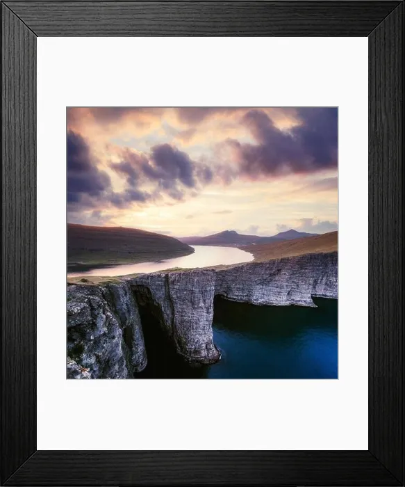 Framed Print : Incredible view of Sorvagsvatn lake on cliffs of Vagar island in sunset time, Faroe Islands, Denmark. Landscape photography Framed Print : Incredible view of Sorvagsvatn lake on cliffs of Vagar island in sunset time, Faroe Islands, Denmark. Landscape photography