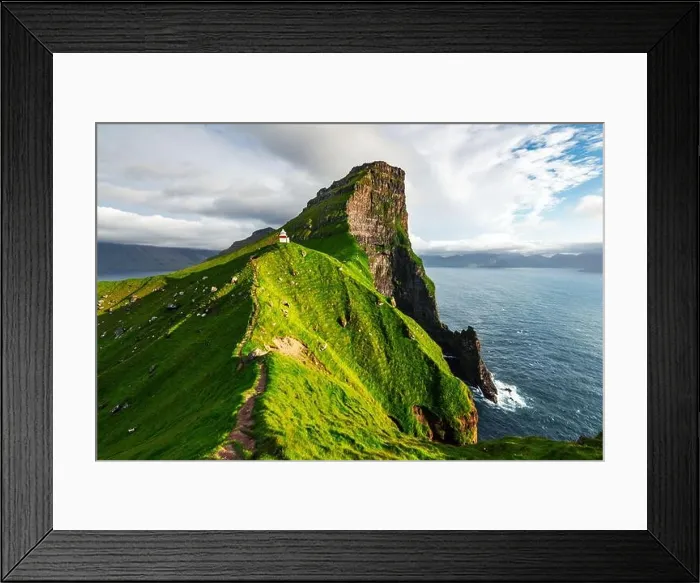Framed Print : Kallur lighthouse on green hills of Kalsoy island, Faroe islands, Denmark. Landscape photography Framed Print : Kallur lighthouse on green hills of Kalsoy island, Faroe islands, Denmark. Landscape photography