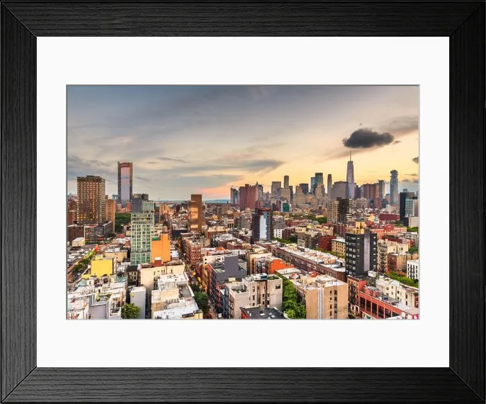 Framed Print : New York, New York, USA Lower Manhattan city skyline rooftop view at dusk Framed Print : New York, New York, USA Lower Manhattan city skyline rooftop view at dusk