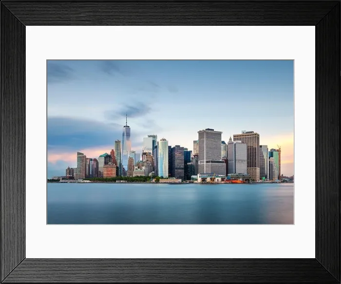 Framed Print : New York, New York, USA downtown city skyline at dusk on the harbor Framed Print : New York, New York, USA downtown city skyline at dusk on the harbor
