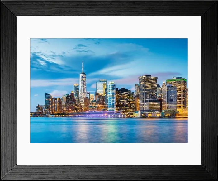 Framed Print : New York, New York, USA downtown city skyline at dusk on the harbor Framed Print : New York, New York, USA downtown city skyline at dusk on the harbor