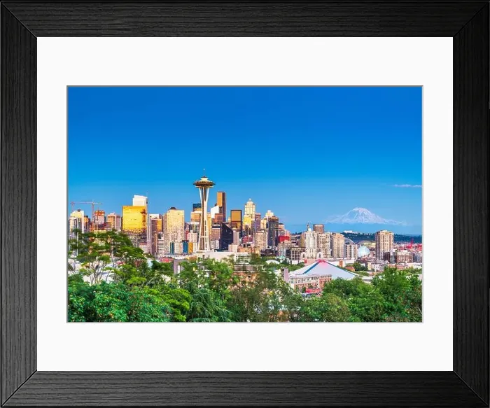 Framed Print : Seattle, Washington, USA downtown city skyline at dusk