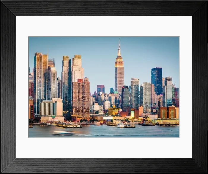 Framed Print : New York, New York, USA downtown city skyline on the Hudson River at dusk Framed Print : New York, New York, USA downtown city skyline on the Hudson River at dusk