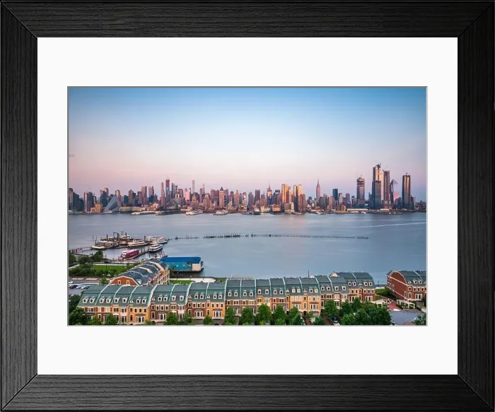 Framed Print : New York, New York, USA downtown city skyline on the Hudson River at dusk Framed Print : New York, New York, USA downtown city skyline on the Hudson River at dusk