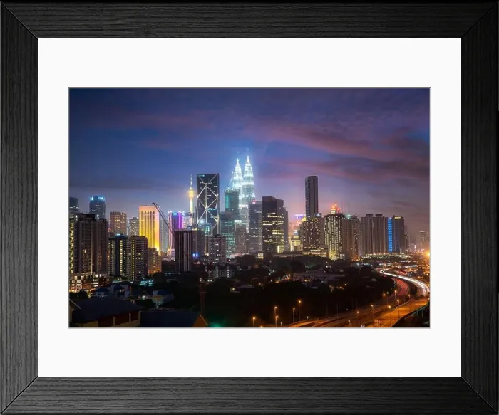 Framed Print : Kuala Lumpur City skyline and skyscraper with highway road at night in Kuala Lumpur, Malaysia. Asia. Malaysia tourism, modern city life, or business f Framed Print : Kuala Lumpur City skyline and skyscraper with highway road at night in Kuala Lumpur, Malaysia. Asia. Malaysia tourism, modern city life, or business f