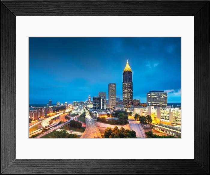 Framed Print : Atlanta, Georgia, USA downtown and midtown skyline at dusk