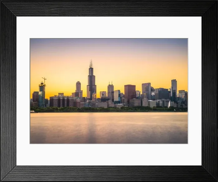 Framed Print : Chicago, Illinois, USA downtown skyline from Lake Michigan at dusk