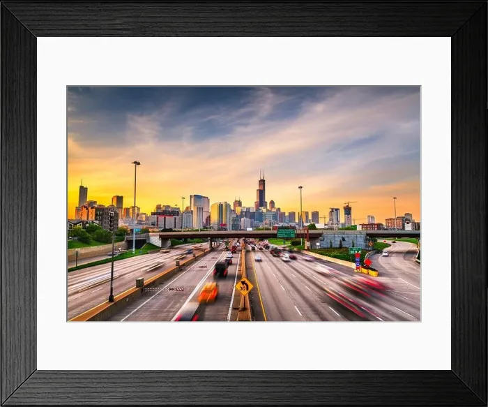 Framed Print : Chicago, IL, USA downtown cityscape highways at dawn Framed Print : Chicago, IL, USA downtown cityscape highways at dawn