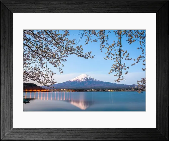 Framed Print : Mt. Fuji, Japan on Lake Kawaguchi during spring season Framed Print : Mt. Fuji, Japan on Lake Kawaguchi during spring season