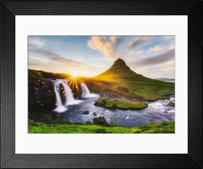 Framed Print : Morning landscape with rising sun on Kirkjufellsfoss waterfall and Kirkjufell mountain, Iceland, Europe. Landscape photography Framed Print : Morning landscape with rising sun on Kirkjufellsfoss waterfall and Kirkjufell mountain, Iceland, Europe. Landscape photography