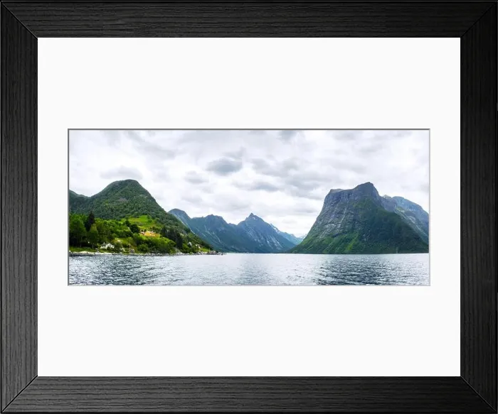 Framed Print : Panorama of dramatic evening view of Hjorundfjorden fjord near Urke village, Norway. Landscape photography Framed Print : Panorama of dramatic evening view of Hjorundfjorden fjord near Urke village, Norway. Landscape photography