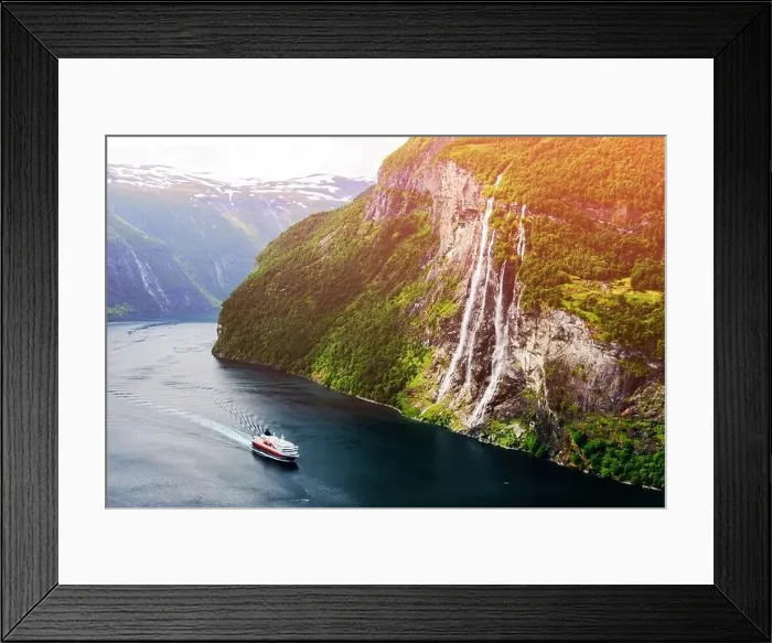 Framed Print : Breathtaking view of Sunnylvsfjorden fjord and famous Seven Sisters waterfalls, near Geiranger village in western Norway. Landscape photography Framed Print : Breathtaking view of Sunnylvsfjorden fjord and famous Seven Sisters waterfalls, near Geiranger village in western Norway. Landscape photography