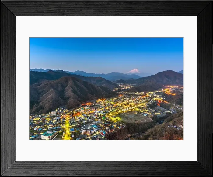 Framed Print : Otsuki, Japan skyline with Mt. Fuji at twilight Framed Print : Otsuki, Japan skyline with Mt. Fuji at twilight