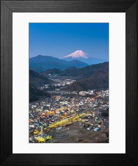 Framed Print : Otsuki, Japan skyline with Mt. Fuji at twilight