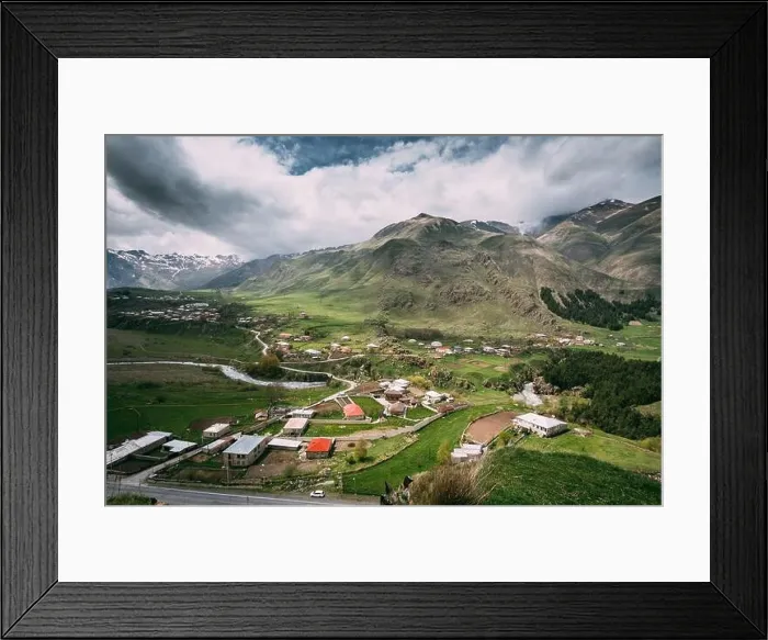 Framed Print : Tkarsheti Village On Mountain Background In Kazbegi District, Mtskheta-Mtianeti Region, Georgia. Landscape At Spring Or Summer Season Framed Print : Tkarsheti Village On Mountain Background In Kazbegi District, Mtskheta-Mtianeti Region, Georgia. Landscape At Spring Or Summer Season