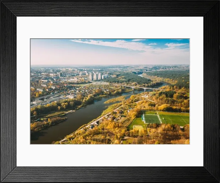 Framed Print : Grodno, Belarus. Aerial Bird's-eye View Of Hrodna Cityscape Skyline. Residential District In Sunny Autumn Day Framed Print : Grodno, Belarus. Aerial Bird's-eye View Of Hrodna Cityscape Skyline. Residential District In Sunny Autumn Day