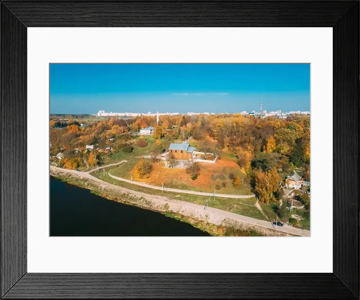 Framed Print : Grodno, Belarus. Aerial Bird's-eye View Of Hrodna Cityscape Skyline. Kalozha Church In Sunny Autumn Day. Church of Sts. Boris and Gleb Framed Print : Grodno, Belarus. Aerial Bird's-eye View Of Hrodna Cityscape Skyline. Kalozha Church In Sunny Autumn Day. Church of Sts. Boris and Gleb