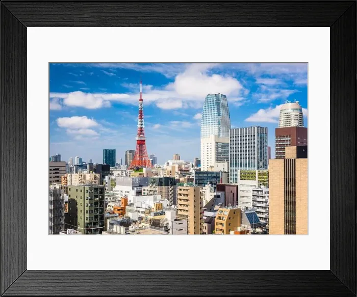Framed Print : Tokyo, Japan cityscape and tower from the Toranomon business district Framed Print : Tokyo, Japan cityscape and tower from the Toranomon business district