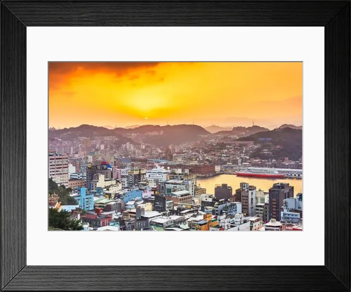 Framed Print : Keelung, Taiwan downtown city skyline on the bay at dusk Framed Print : Keelung, Taiwan downtown city skyline on the bay at dusk