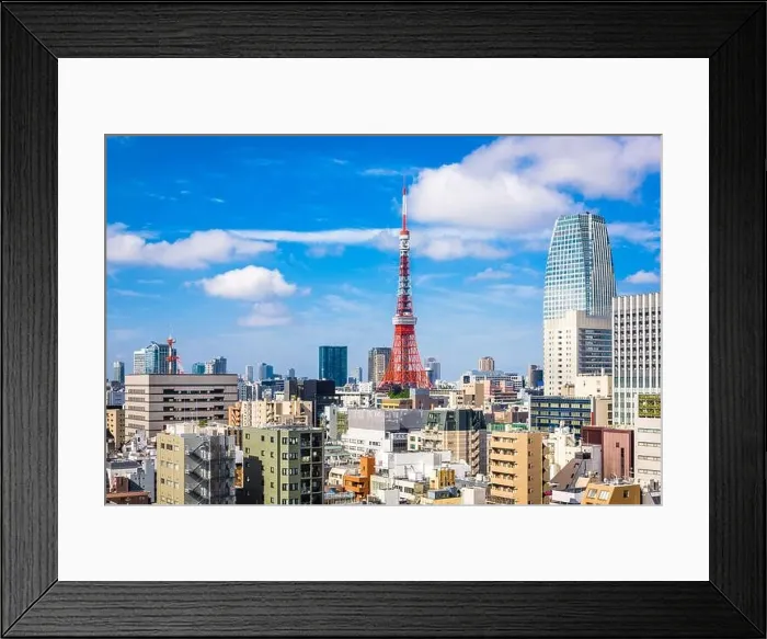 Framed Print : Tokyo, Japan cityscape and tower from the Toranomon business district Framed Print : Tokyo, Japan cityscape and tower from the Toranomon business district