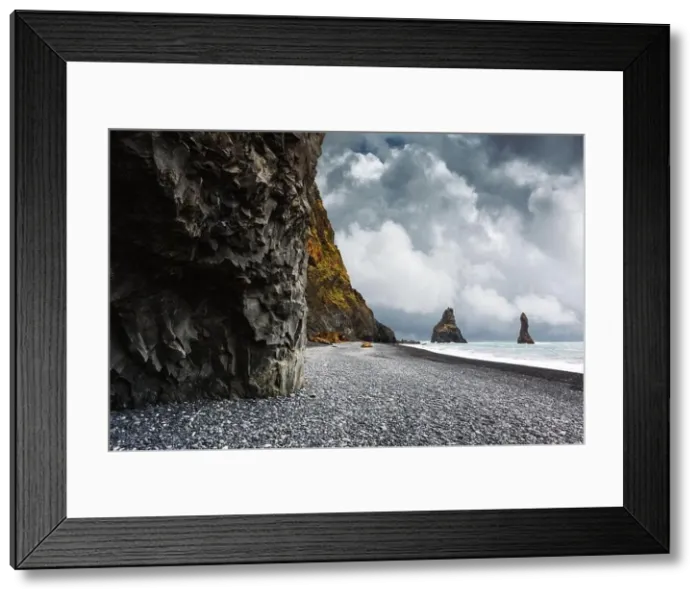 Framed Print : Basalt rock formations Troll toes on black beach near Reynisdrangar, Vik, Iceland. Landscape photography Framed Print : Basalt rock formations Troll toes on black beach near Reynisdrangar, Vik, Iceland. Landscape photography