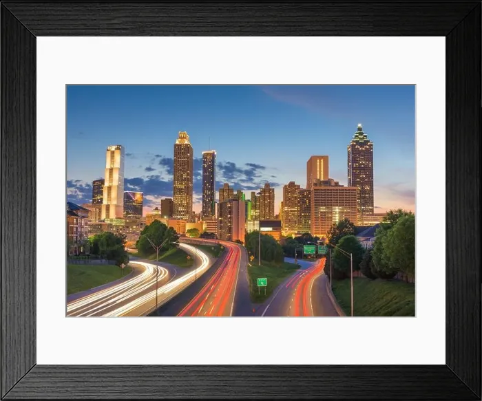Framed Print : Atlanta, Georgia, USA downtown city skyline over Freedom Parkway at dusk Framed Print : Atlanta, Georgia, USA downtown city skyline over Freedom Parkway at dusk