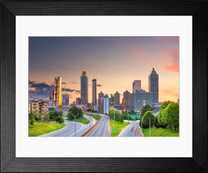 Framed Print : Atlanta, Georgia, USA downtown city skyline over Freedom Parkway at dusk Framed Print : Atlanta, Georgia, USA downtown city skyline over Freedom Parkway at dusk