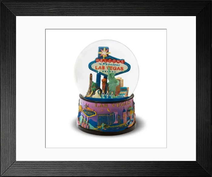 Framed Print : A Las Vegas snow globe on white background with clipping path