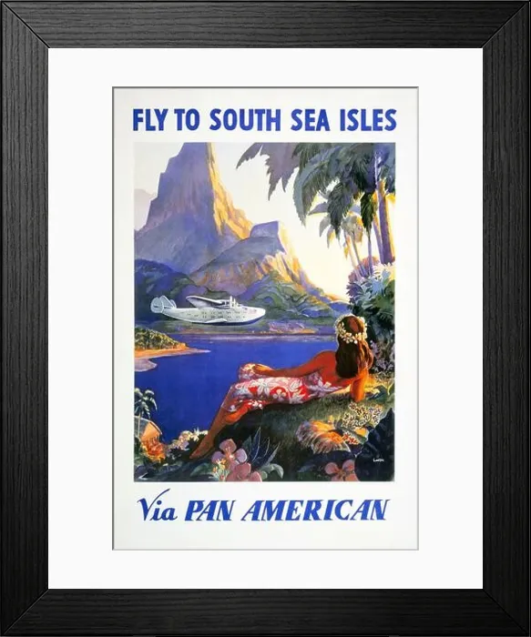 Framed Print : Vintage travel poster - Fly to South Sea isles via Pan American. 1938. Artwork by Lawler Framed Print : Vintage travel poster - Fly to South Sea isles via Pan American. 1938. Artwork by Lawler