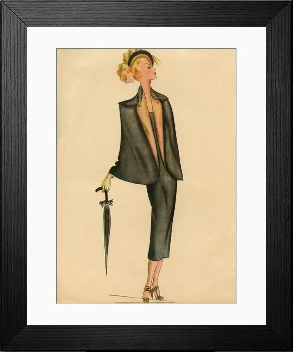 Framed Print : Woman fashion illustration drawing: Sketch of clothes and accessories, Italy 1940s Framed Print : Woman fashion illustration drawing: Sketch of clothes and accessories, Italy 1940s