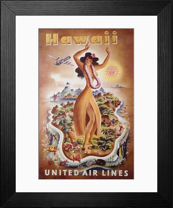 Framed Print : A vintage travel poster for by Hawaii by United Airlines Framed Print : A vintage travel poster for by Hawaii by United Airlines