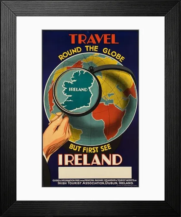 Framed Print : Colorful vintage travel poster promoting Ireland Framed Print : Colorful vintage travel poster promoting Ireland