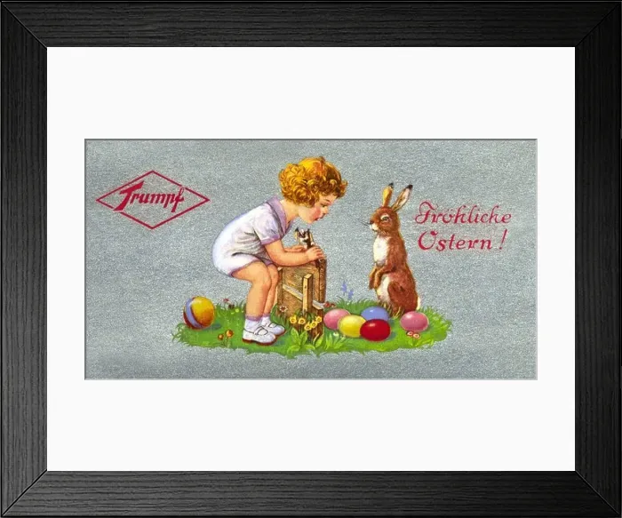 Framed Print : advertising, Happy Easter, child and easter-bunny, Trumpf chocolate, Germany, circa 1929, Additional-Rights-Clearences-Not Available Framed Print : advertising, Happy Easter, child and easter-bunny, Trumpf chocolate, Germany, circa 1929, Additional-Rights-Clearences-Not Available