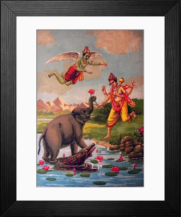 Framed Print : Gajendra Moksha print Framed Print : Gajendra Moksha print