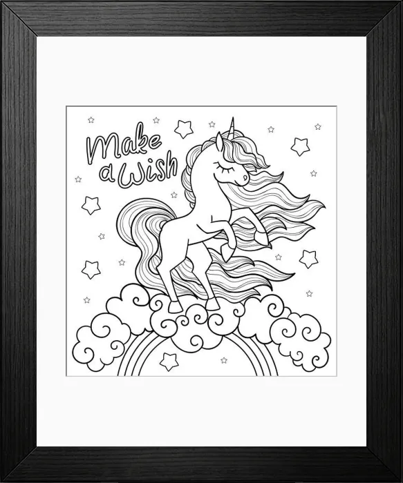 Framed Print : Beautiful unicorn. Black and white linear drawing. Vector Framed Print : Beautiful unicorn. Black and white linear drawing. Vector