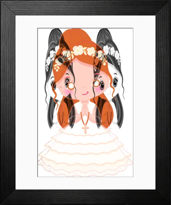 Framed Print : First Communion for Girl. Vector 1st Communion for Cute Little Girl Framed Print : First Communion for Girl. Vector 1st Communion for Cute Little Girl