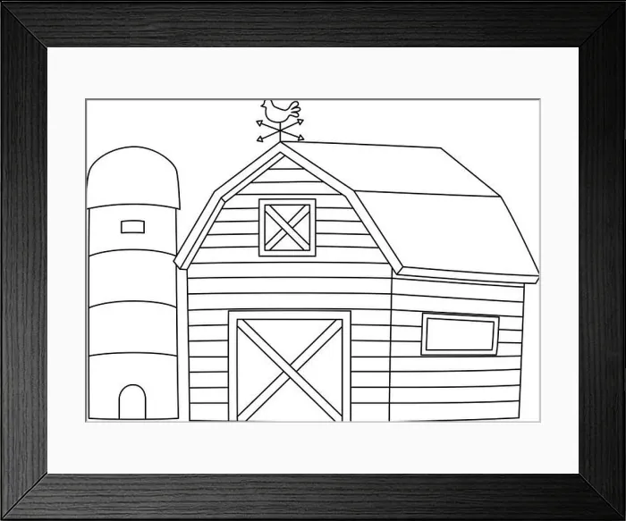 Framed Print : Farmhouse Coloring Page Isolated for Kids Framed Print : Farmhouse Coloring Page Isolated for Kids