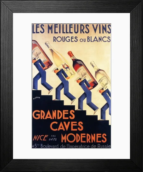 Framed Print : Les Meilleurs Vins - Rouges ou Blancs - Grandes Caves Modernes, a vintage poster, 1930 - Editorial use only Framed Print : Les Meilleurs Vins - Rouges ou Blancs - Grandes Caves Modernes, a vintage poster, 1930 - Editorial use only