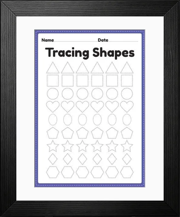 Framed Print : Tracing shapes worksheet for kindergarten and preschool kids for handwriting practice and educational activities in a printable page illustration Framed Print : Tracing shapes worksheet for kindergarten and preschool kids for handwriting practice and educational activities in a printable page illustration