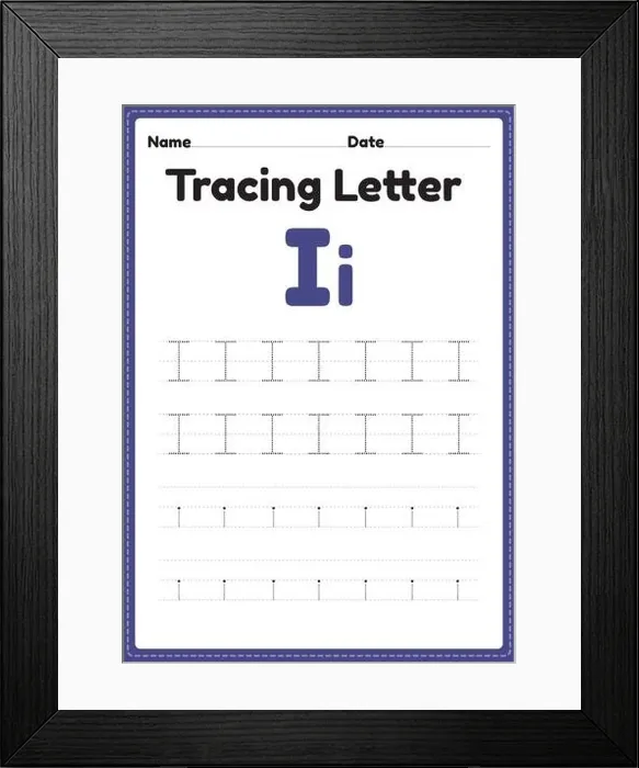 Framed Print : Tracing letter i alphabet worksheet for kindergarten and preschool kids for handwriting practice and educational activities in a printable page illust Framed Print : Tracing letter i alphabet worksheet for kindergarten and preschool kids for handwriting practice and educational activities in a printable page illust