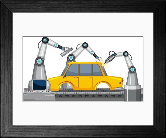 Framed Print : Car manufacturing automation concept illustration Framed Print : Car manufacturing automation concept illustration