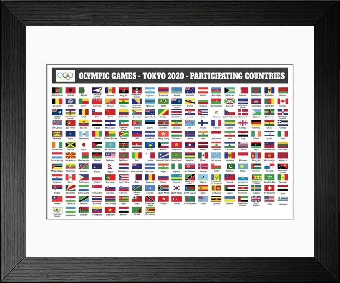 Framed Print : Olympic Games - Tokyo 2020-Participating Countries Flags Framed Print : Olympic Games - Tokyo 2020-Participating Countries Flags