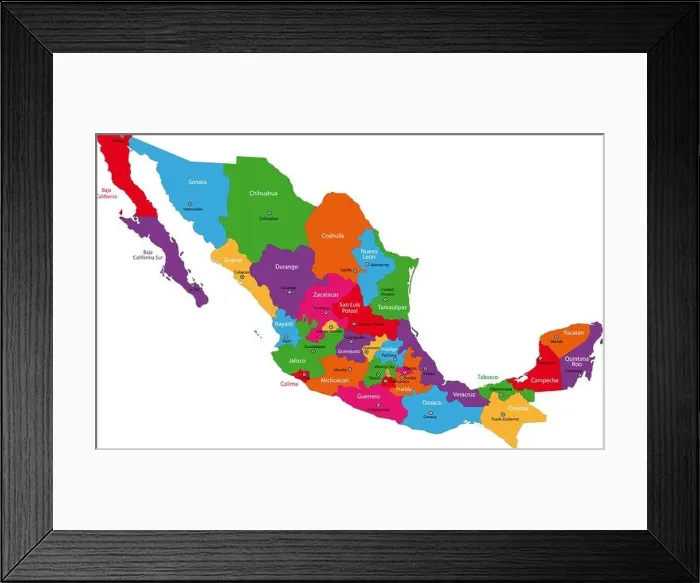 Framed Print : Colorful Mexico map Framed Print : Colorful Mexico map