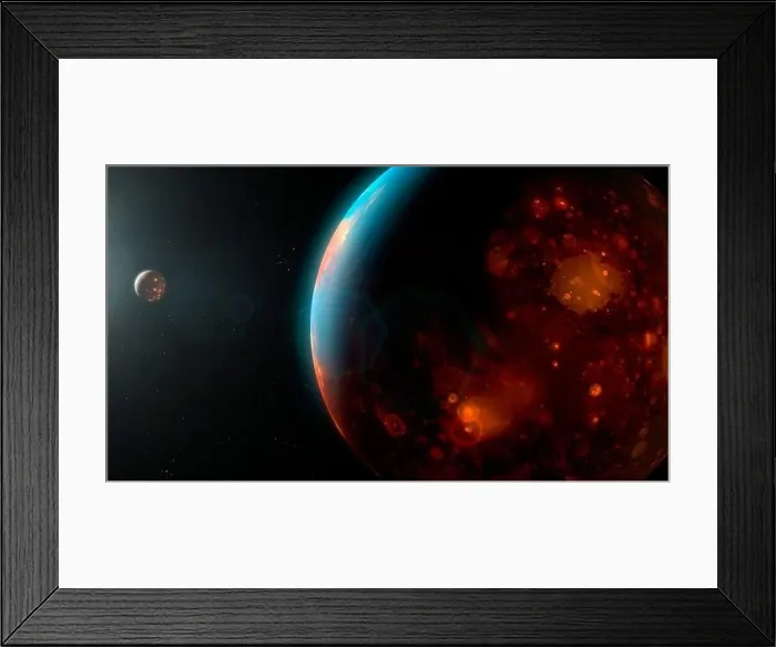 Framed Print : Illustration of the very early Earth (and the Moon off to the left) during the period known as the Late Heavy Bombardment (4.0 - 3.8 billion years ago Framed Print : Illustration of the very early Earth (and the Moon off to the left) during the period known as the Late Heavy Bombardment (4.0 - 3.8 billion years ago