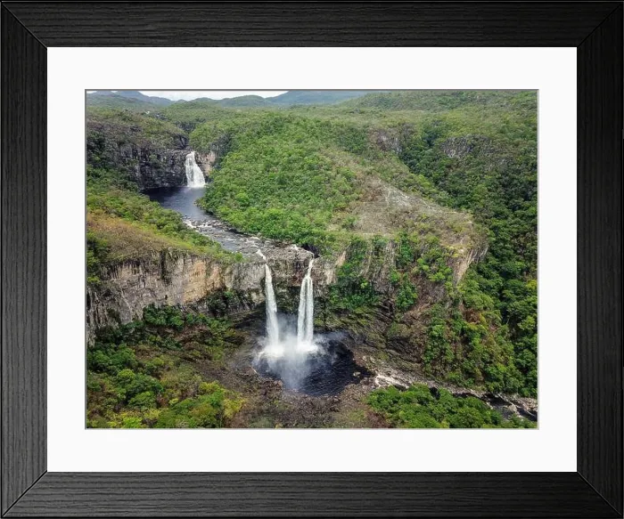 Framed Print : Aerial view of waterfalls in Chapada dos Veadeiros National Park in the state of Goias, Brazil Framed Print : Aerial view of waterfalls in Chapada dos Veadeiros National Park in the state of Goias, Brazil