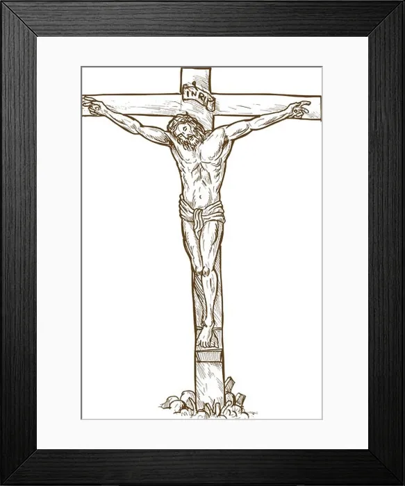 Framed Print : hand drawn drawing sketch illustration of Jesus Christ hanging on the cross Framed Print : hand drawn drawing sketch illustration of Jesus Christ hanging on the cross