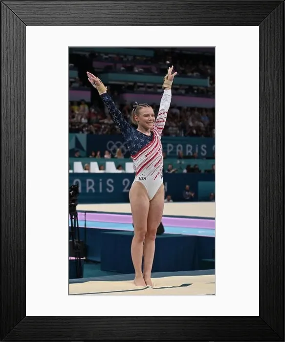Framed Print : 30th July 2024; Paris Olympic Games, Bercy Arena, Paris, France, Day 4; Womens Team Gymnastics final, Jade Carey of USA completes her vault Framed Print : 30th July 2024; Paris Olympic Games, Bercy Arena, Paris, France, Day 4; Womens Team Gymnastics final, Jade Carey of USA completes her vault