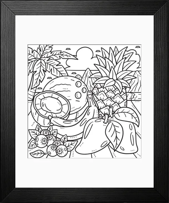 Framed Print : Summer Tropical Fruits Coloring Page for Kids Framed Print : Summer Tropical Fruits Coloring Page for Kids