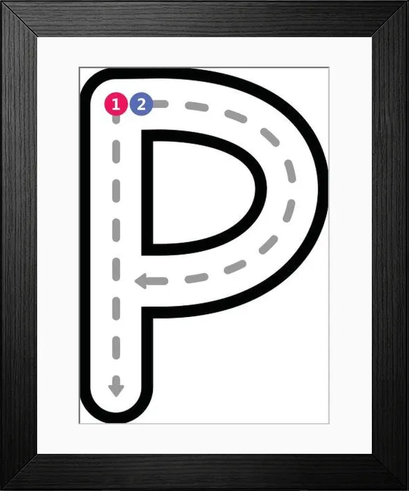 Framed Print : Tracing Alphabet uppercase capital letter P prewriting dotted line element for kindergarten Framed Print : Tracing Alphabet uppercase capital letter P prewriting dotted line element for kindergarten