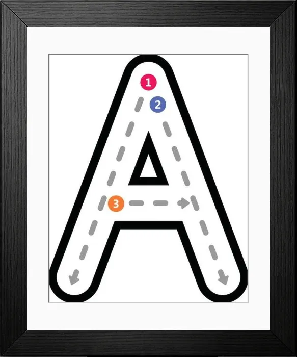 Framed Print : Tracing Alphabet uppercase capital letter A prewriting dotted line element for kindergarten Framed Print : Tracing Alphabet uppercase capital letter A prewriting dotted line element for kindergarten
